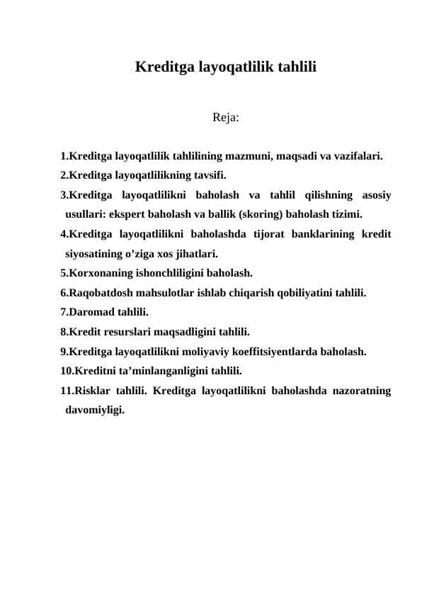 Kreditga layoqatlilik tahlili
