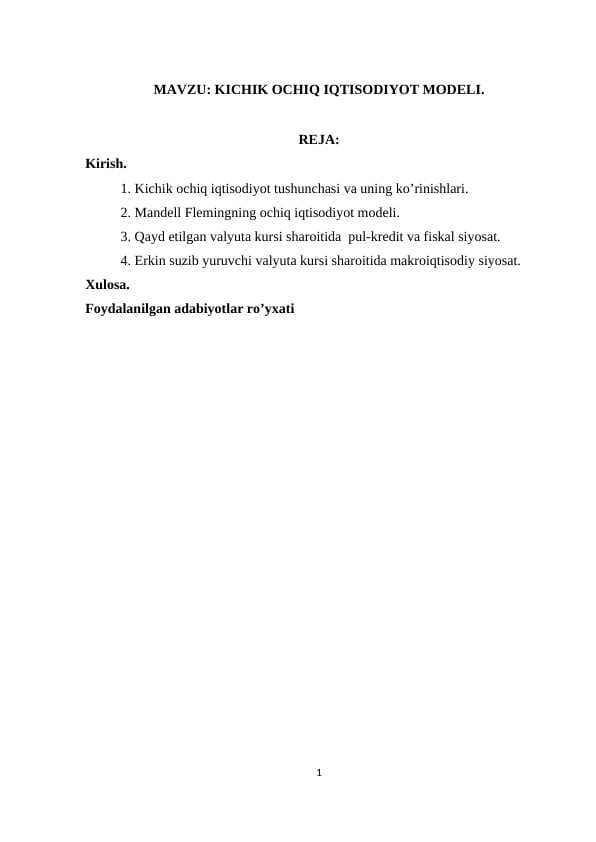 KICHIK OCHIQ IQTISODIYOT MODELI.