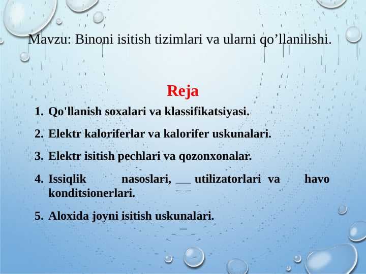 binoni isitish tizimlari