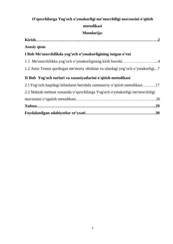 O'quvchilarga Yog'och o'ymakorligi me'morchiligi mavzusini o'qitish metodikasi