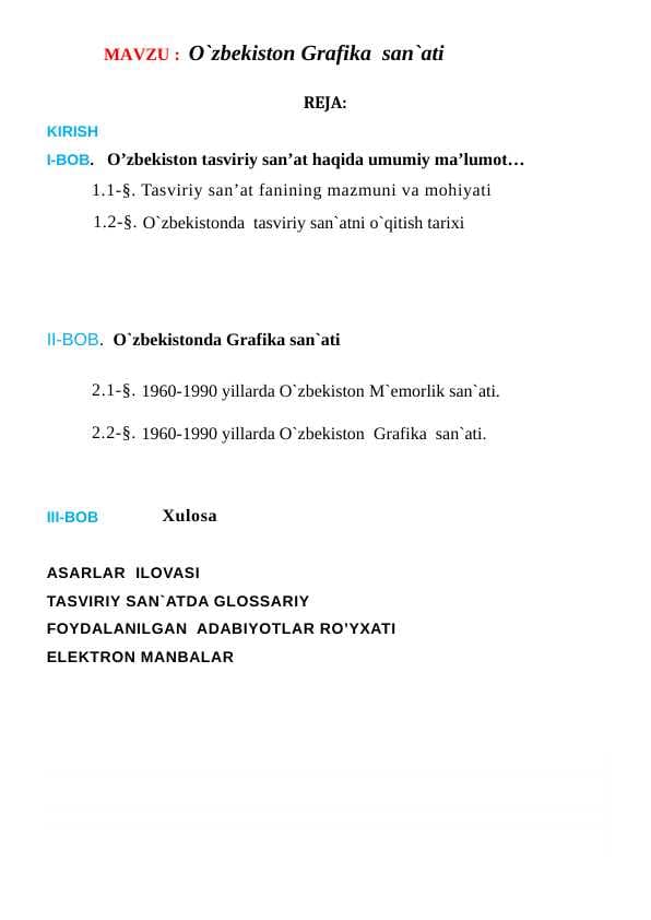 O`zbekiston Grafika  san`ati