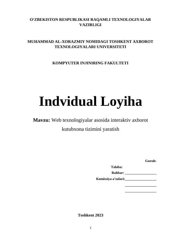 Web texnologiyalar asosida interaktiv axborot kutubxona tizimini yaratish