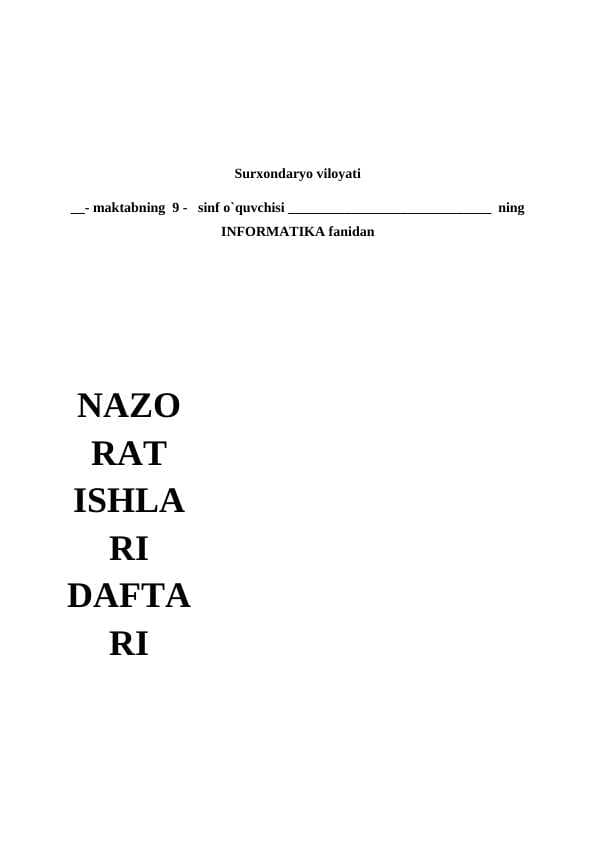 NAZORAT ISHLARI DAFTARI 9-sinf