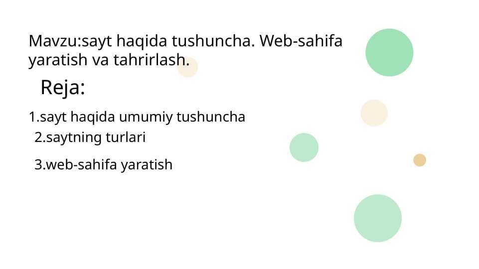 sayt haqida tushuncha. Web-sahifa yaratish va tahrirlash.