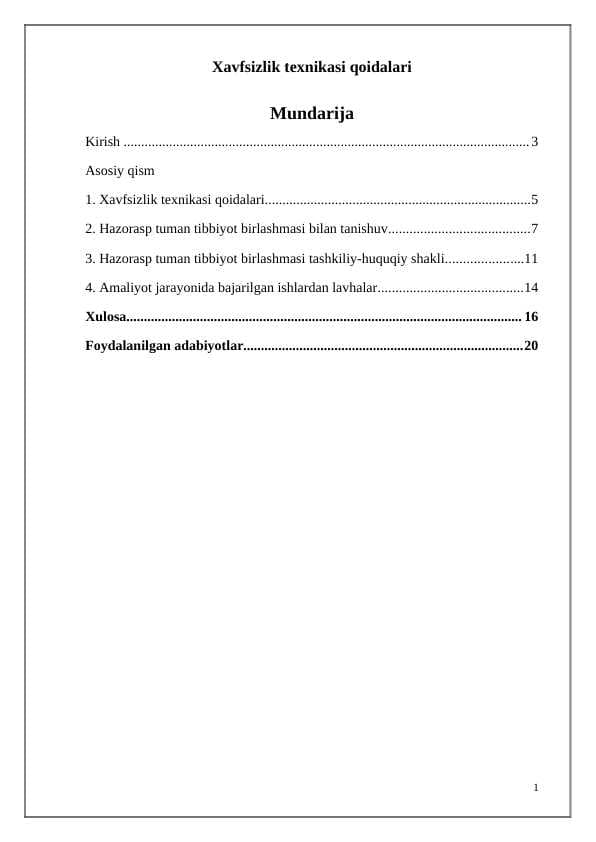 Xavfsizlik texnikasi qoidalari