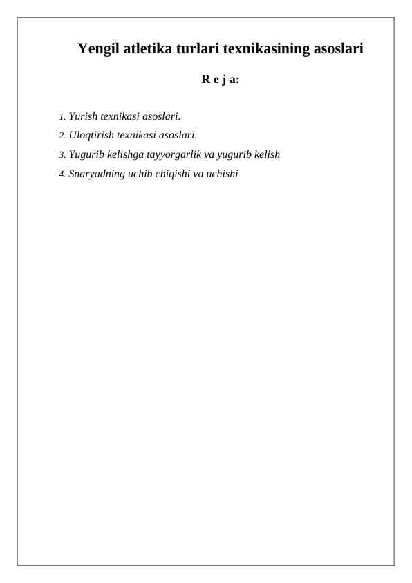 Yengil atletika turlari texnikasining asoslari
