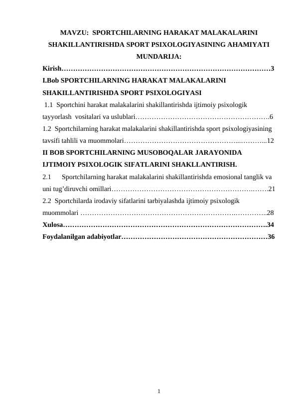 SPORTCHILARNING HARAKAT MALAKALARINI SHAKILLANTIRISHDA SPORT PSIXOLOGIYASINING AHAMIYATI