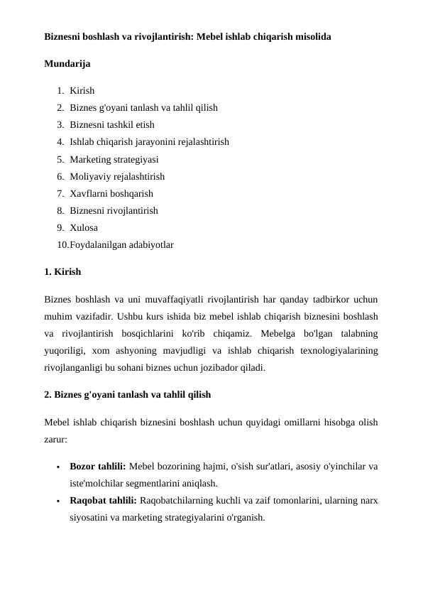 Biznesni boshlash va rivojlantirish