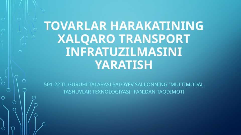 Tovarlar harakatining xalqaro transport infratuzilmasini yaratish