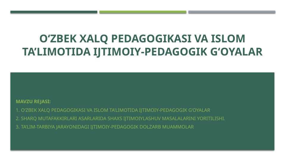 O‘zbek xalq pedagogikasi va islom ta’limotida ijtimoiy-pedagogik g‘oyalar
