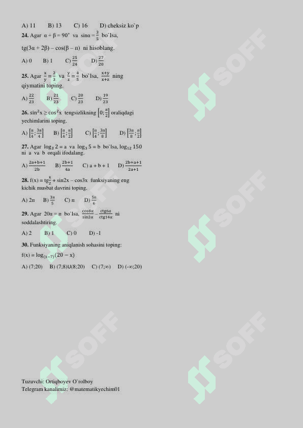 Matematikadan test
