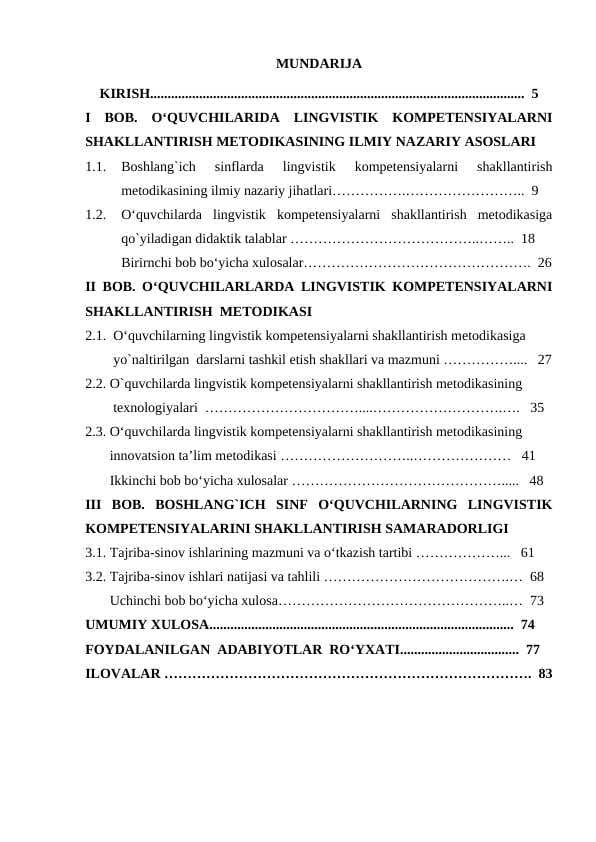 BOSHLАNG‘ICH  SINF O‘QUVCHILАRDА LINGVISTIK KOMPETENSIYАLАRNI SHАKLLАNTIRISH METODIKАSI