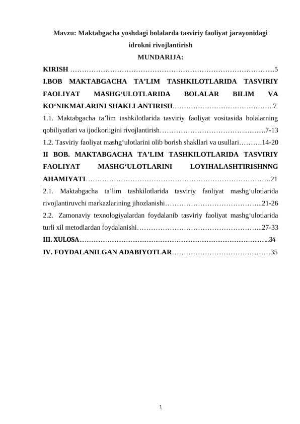 Maktabgacha yoshdagi bolalarda tasviriy faoliyat jarayonidagi idrokni rivojlantirish