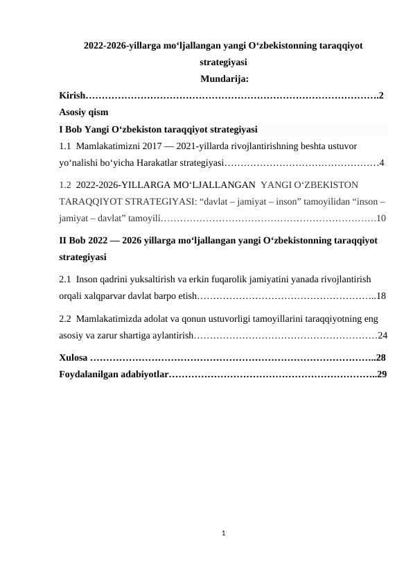 2022-2026-yillarga mo‘ljallangan yangi O‘zbekistonning taraqqiyot strategiyasi