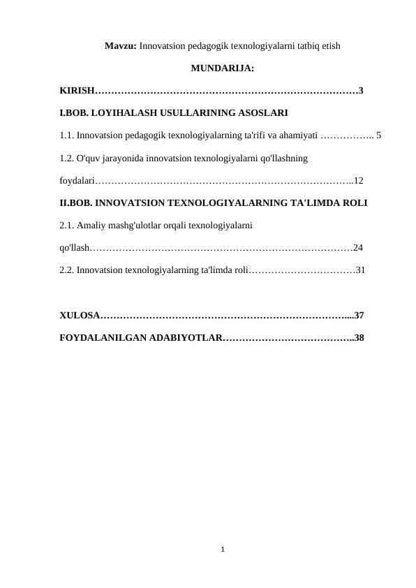 Innovatsion pedagogik texnologiyalarni tatbiq etish