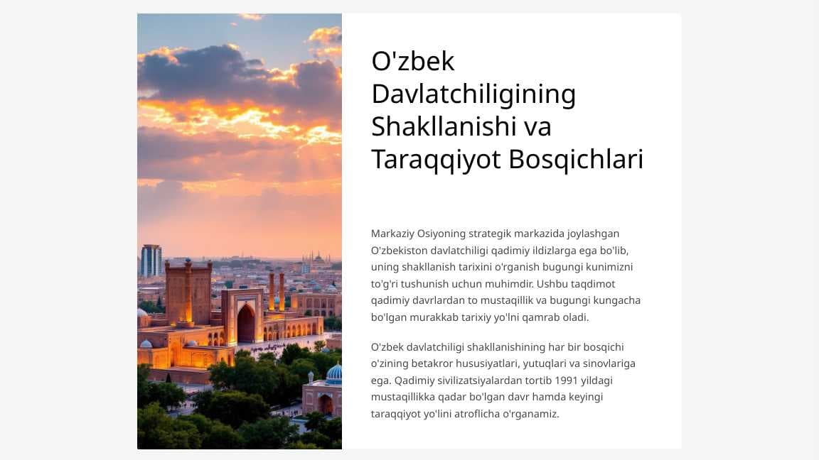 O‘zbek davlatchiligining shakllanishi va taraqqiyot bosqichlari.