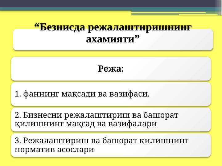 Безнисда режалаштиришнинг ахамияти