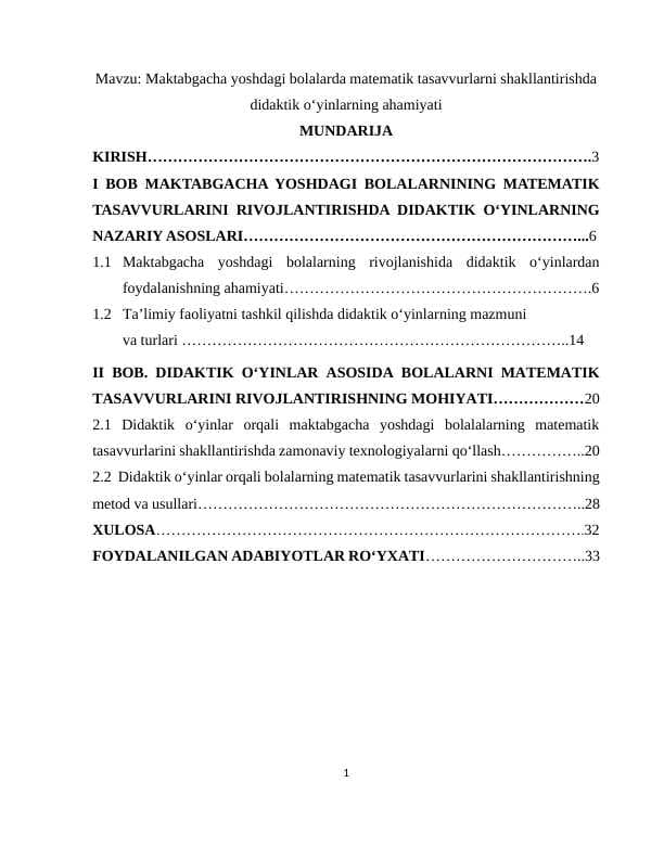 Maktabgacha yoshdagi bolalarda matematik tasavvurlarni shakllantirishda didaktik o‘yinlarning ahamiyati