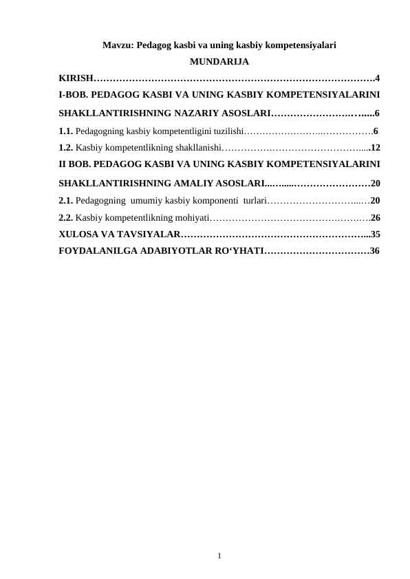 Pedagog kasbi va uning kasbiy kompetensiyalari