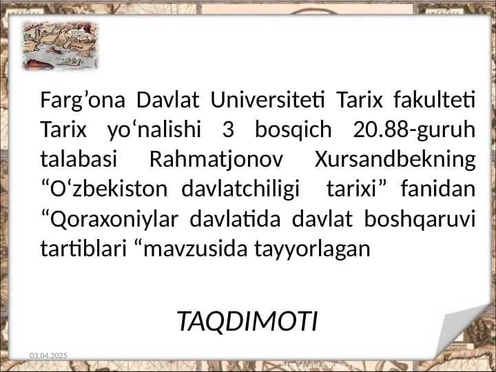 —  QORAXONIYLAR  —