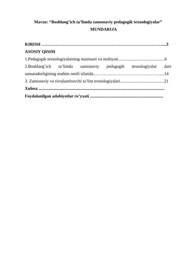 Boshlang’ich ta’limda zamonaviy pedagogik texnologiyalar