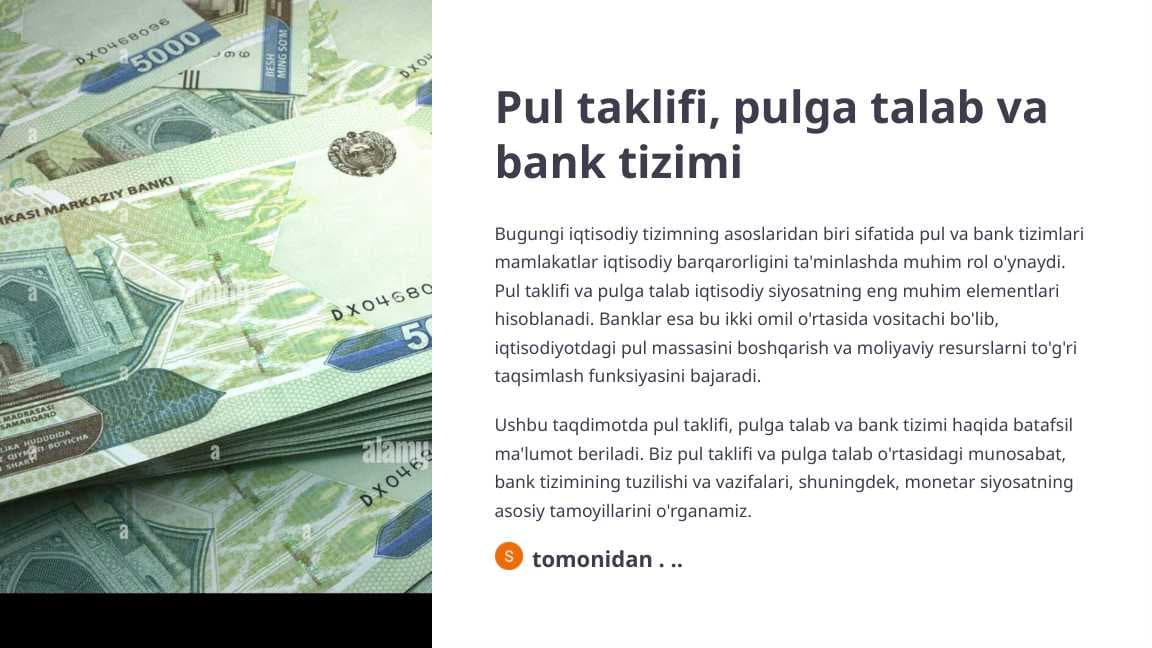 Pul taklifi, pulga talab va bank tizimi