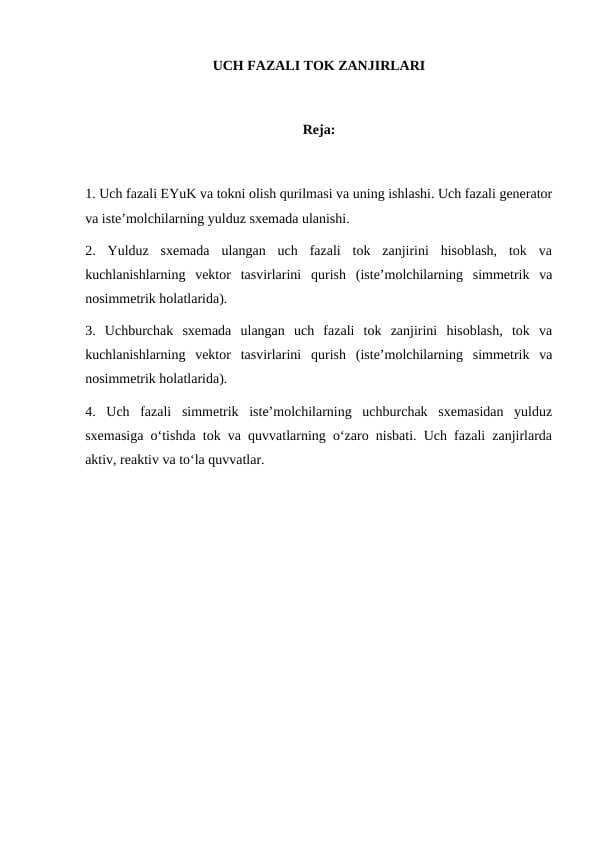 UCH FAZALI TOK ZANJIRLARI