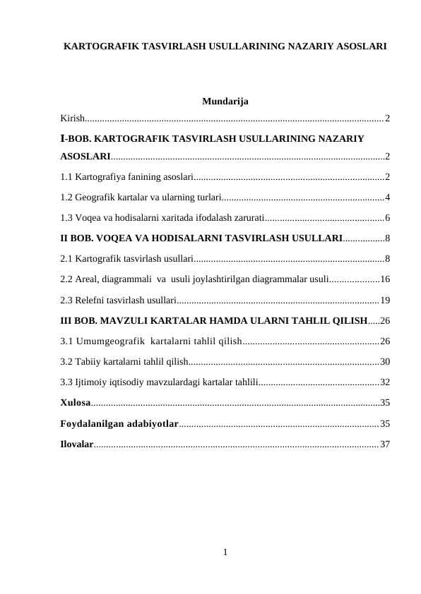 KARTOGRAFIK TASVIRLASH USULLARINING NAZARIY ASOSLARI
