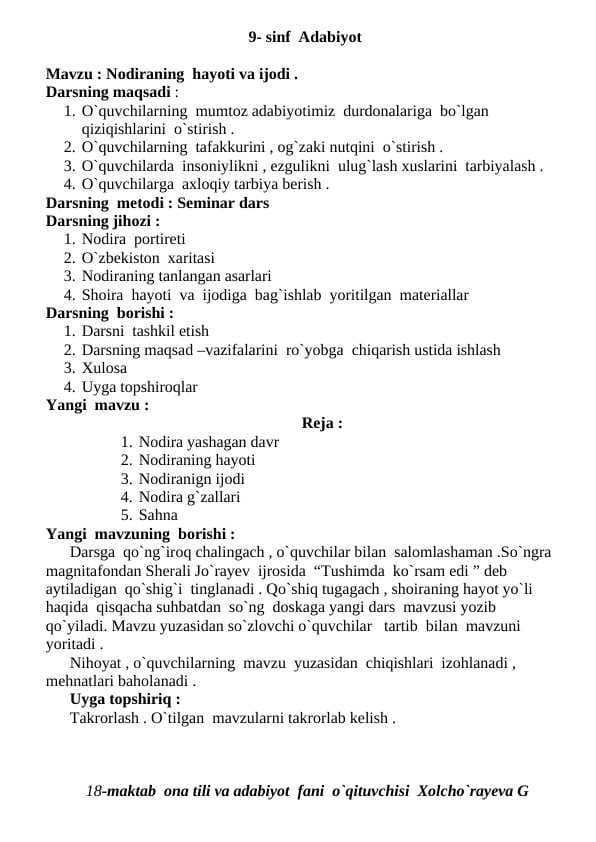 Nodiraning hayoti va ijodi