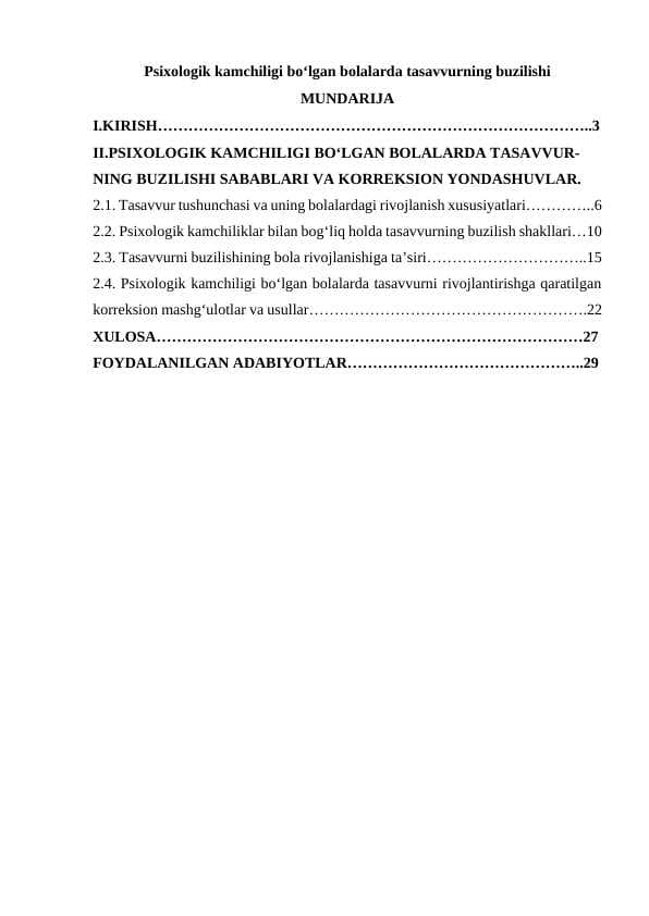 Psixologik kamchiligi boʻlgan bolalarda tasavvurning buzilishi