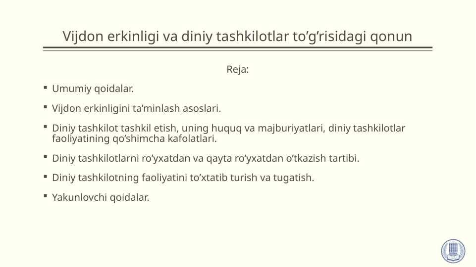 Vijdon erkinligi va diniy tashkilotlar to’g’risidagi qonun