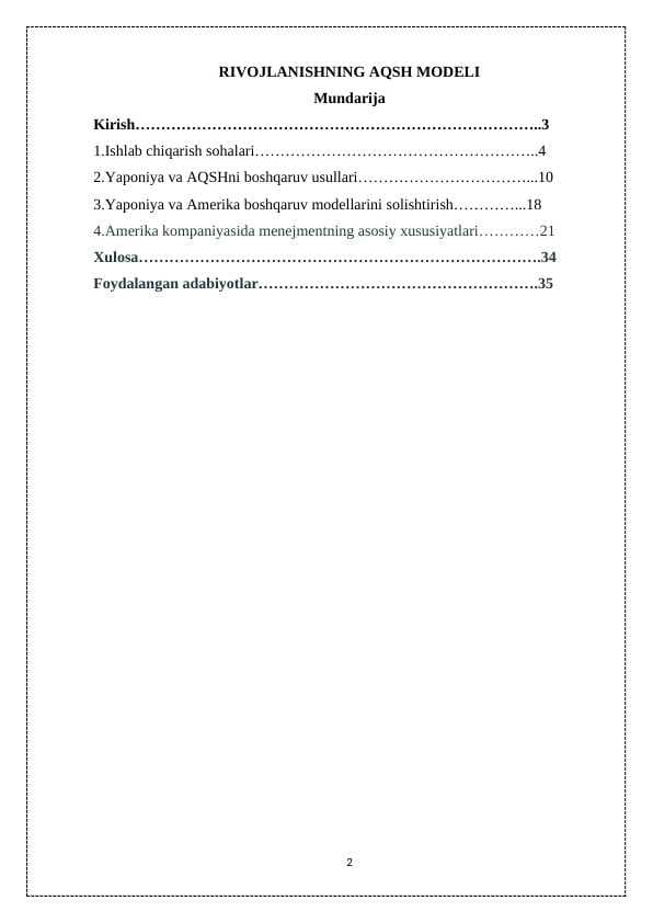 RIVOJLANISHNING AQSH MODELI
