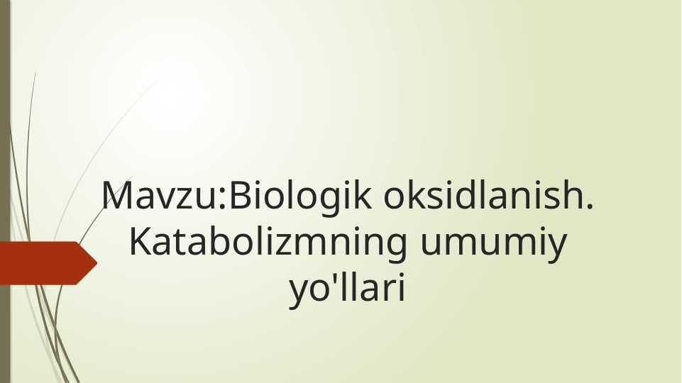 Biologik oksidlanish. Katabolizmning umumiy yo'llari