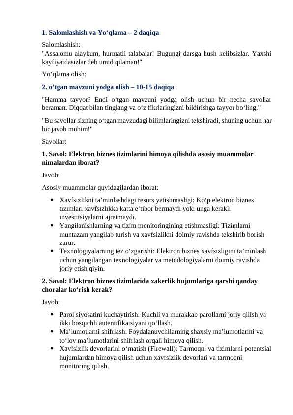 Ochiq global tarmoqda elektron biznes foydalanuvchilariga bo'ladigan taxdidlar