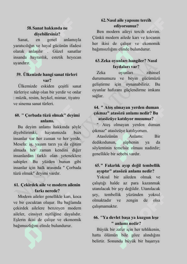 Turk tili imtihon konushma savollari va javoblari
