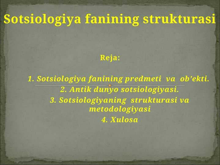 Sotsiologiya fanining strukturasi