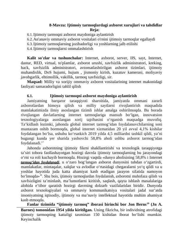 Ijtimoiy tarmoqlardagi axborot xurujlari va tahdidlar