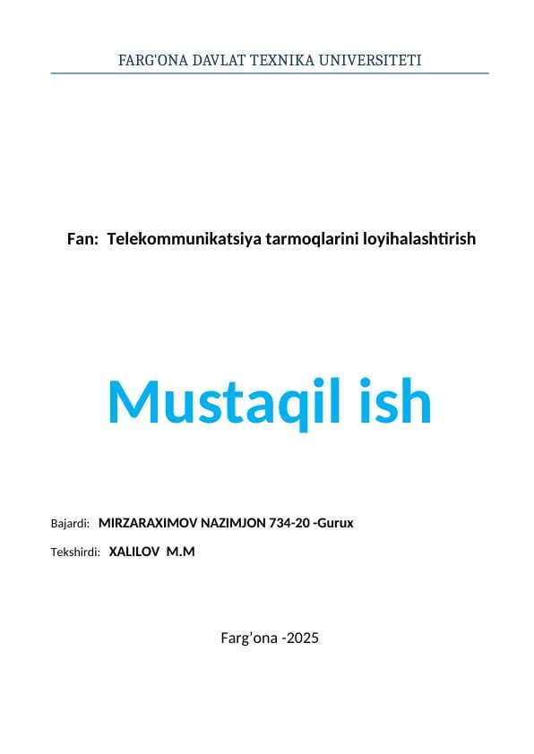 Mavzu: Telekommunikatsiya tizimlarida zaxira rejalarini yaratish.
