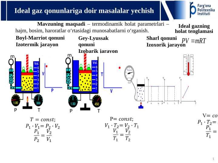 Ideal gaz qonunlariga doir masalalar yechish