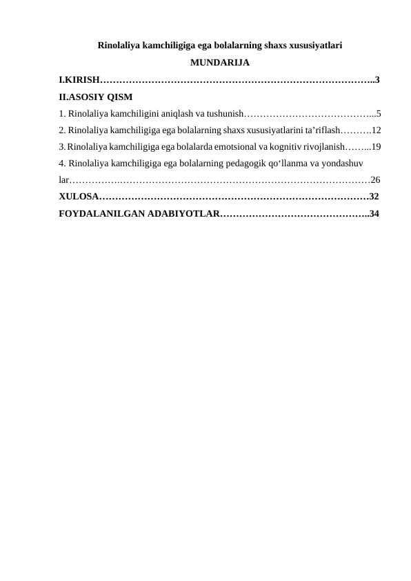 Rinolaliya kamchiligiga ega bolalarning shaxs xususiyatlari