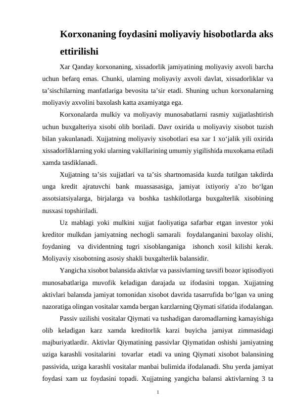 "Korxona Foydasini Moliyaviy Hisobotlarda Aks Ettirish Usullari" - 1-Kurs Talabalari uchun Tayyor Referat | Buxgalteriya Hisobi va Moliyaviy Tahlil