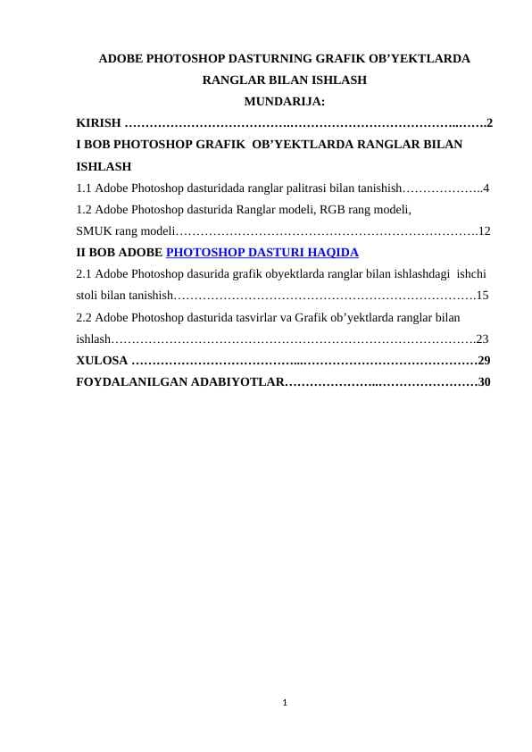ADOBE PHOTOSHOP DASTURNING GRAFIK OB’YEKTLARDA RANGLAR BILAN ISHLASH