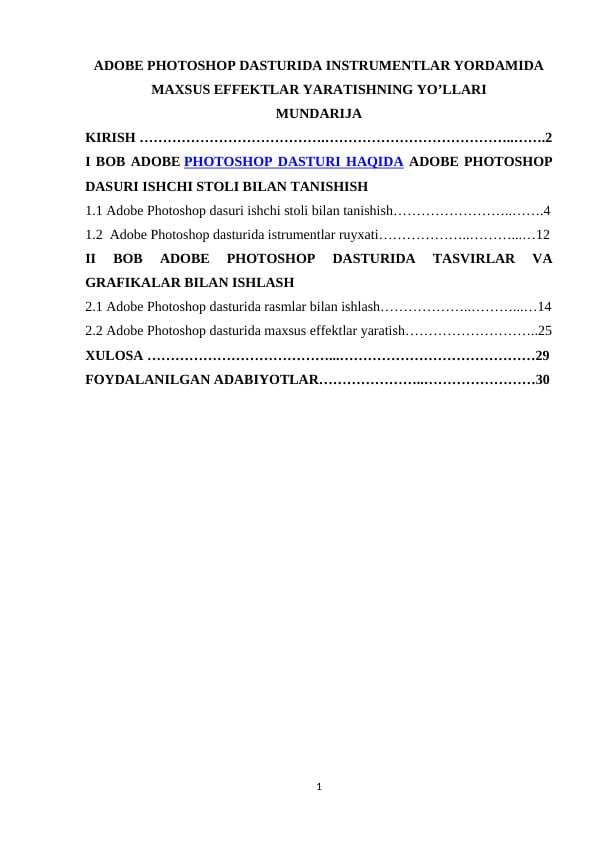 ADOBE PHOTOSHOP DASTURIDA INSTRUMENTLAR YORDAMIDA MAXSUS EFFEKTLAR YARATISHNING YO’LLARI