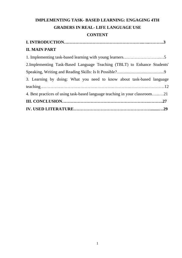 IMPLEMENTING TASK- BASED LEARNING: ENGAGING 4TH  GRADERS IN REAL- LIFE LANGUAGE USE