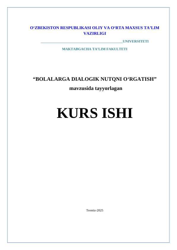 BOLALARGA DIALOGIK NUTQNI О‘RGATISH