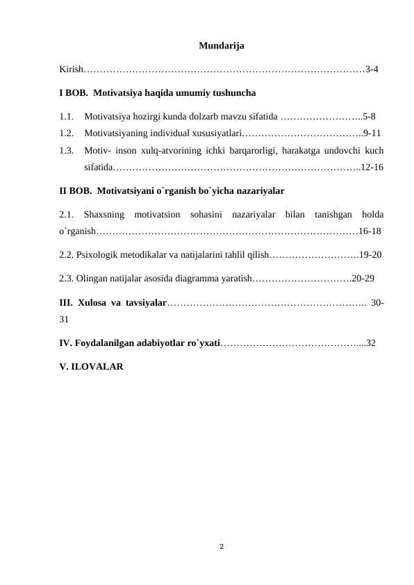 O`Z-O`ZINI BAHOLASH VA MOTIVATSIYA