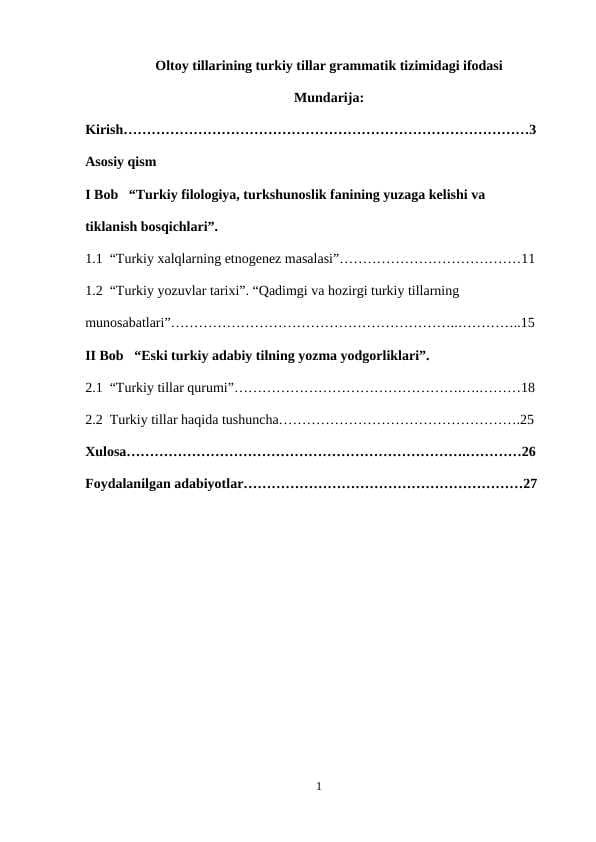 Oltoy tillarining turkiy tillar grammatik tizimidagi ifodasi