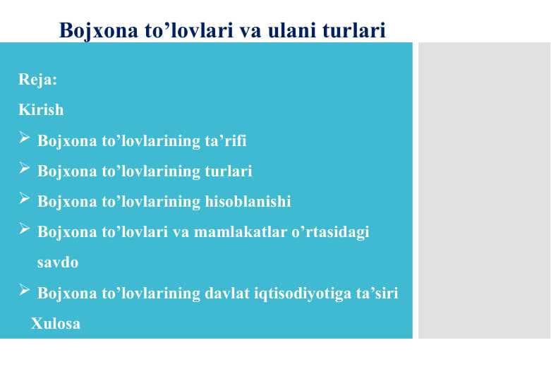 Bojxona to’lovlari va ulani turlari