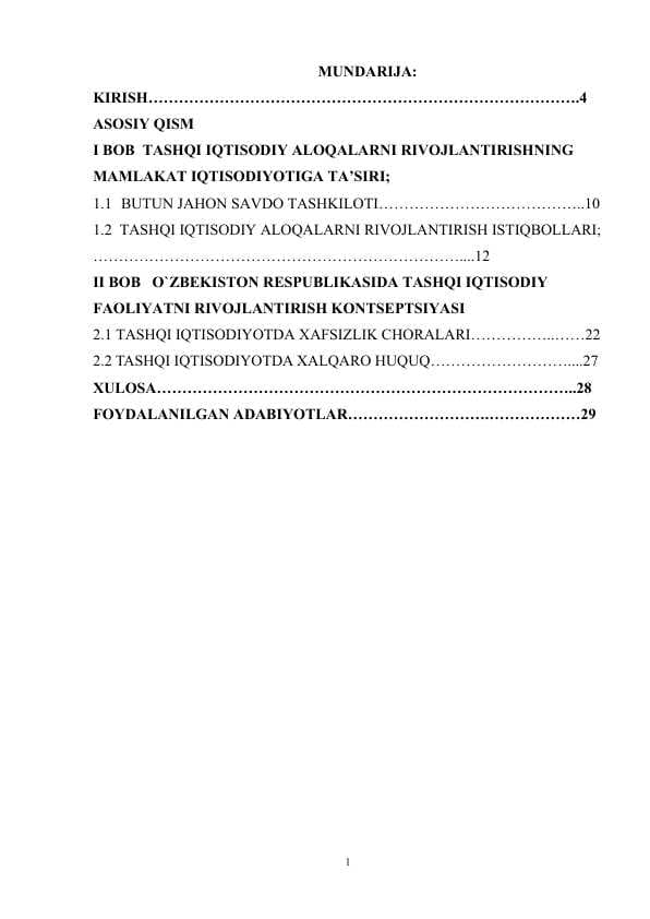 o'zbekiston respublikasining tashqi iqtisodiy xafsizligini taminlash yo'llari