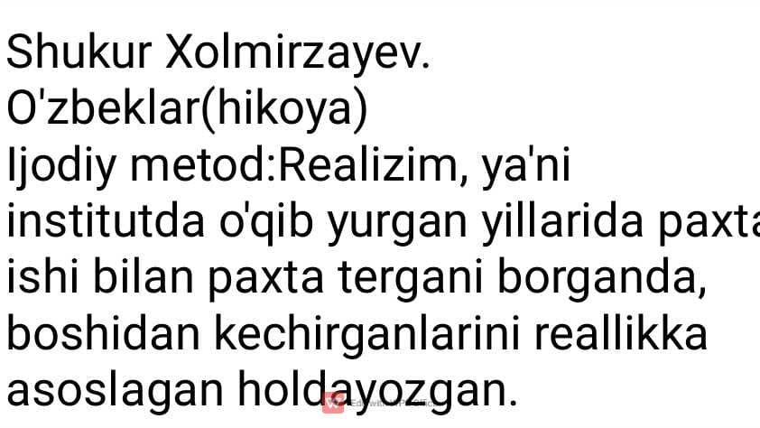 Shukur Xolmirzayev O'zbeklar hikoyasi